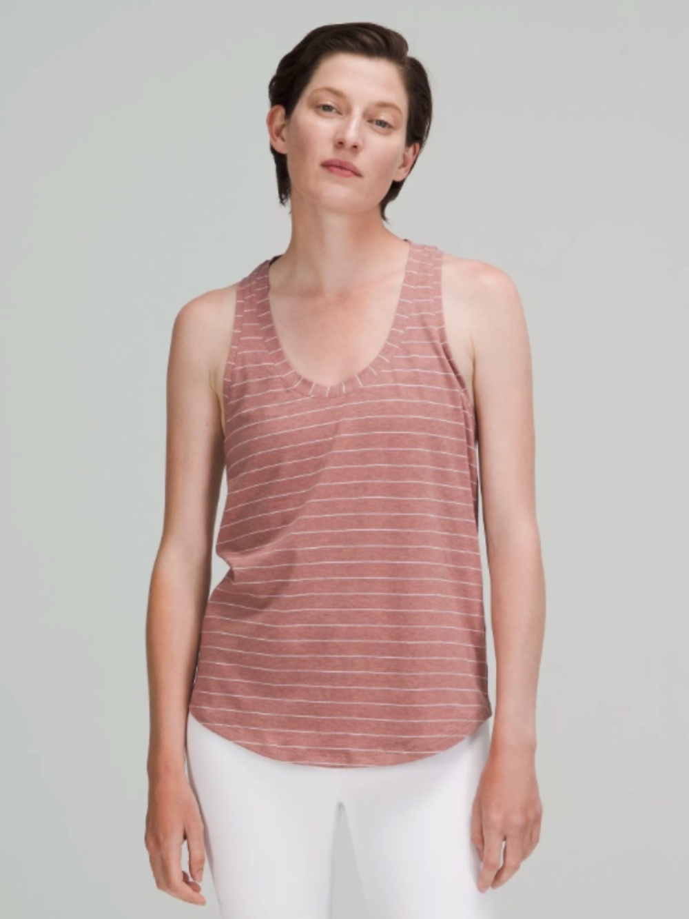 Sz 4 Lululemon Love Tank Top Short Serve Stripe Heathered Spiced Chai White